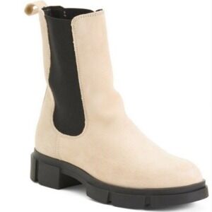 Cruza Tendência Chelsea Boots Women 38 Beige‎ Suede Lug Sole Tall Shaft